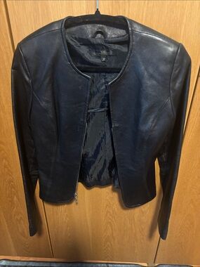 Aiden Black Leather Collarless Zip-Front Jacket